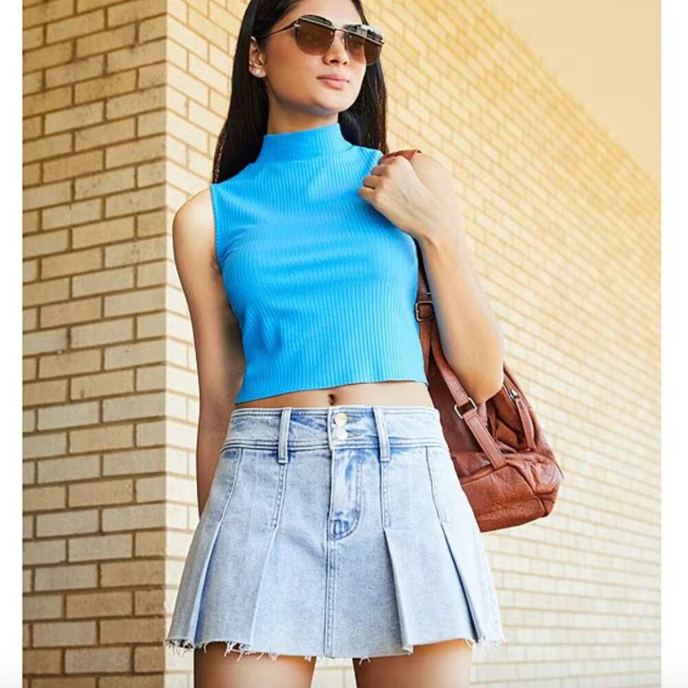GB Pleated Denim Mini Skort Sz S in Light Blue - Picture 8 of 10